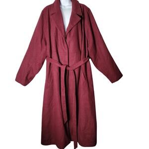 Torrid Plus Size 4 Burgundy Longline Belted Trench Coat Wool Blend Jacket Career
